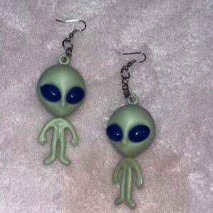 Alien Shaped Earrings with Blue Eyes